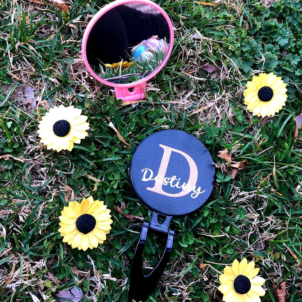 Personalized standing mirrors and scrunchie set